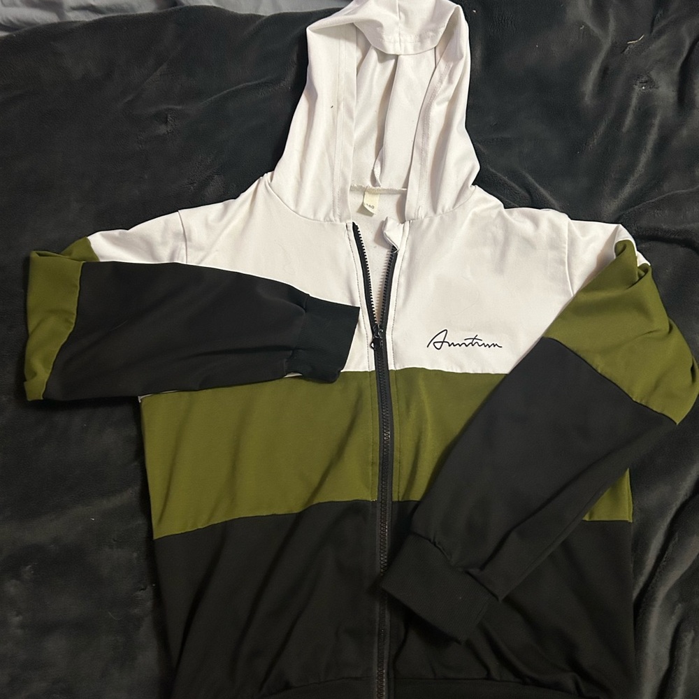 White, Green, and Black Zip-Up Hoodie